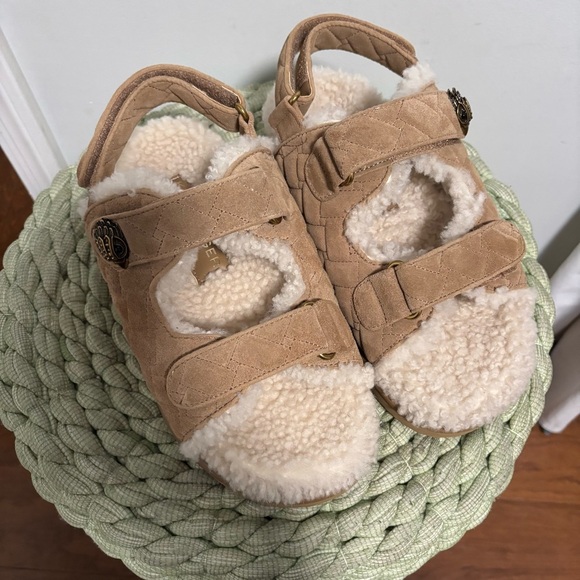 Kurt Geiger London Orson Tan Suede Quilted Shearling Dad Slingback Sandal NWT - Picture 8 of 15